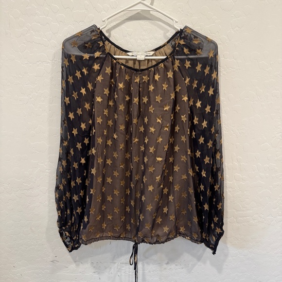 Diane Von Furstenberg Gold Star Print Mariner Blouse Women Small Silk Whimsigoth - Picture 1 of 9